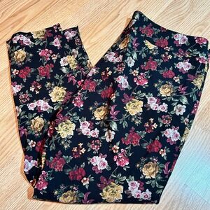 Eric Casual XL Floral Print Pants Black Red‎ Yellow High Waisted Trousers